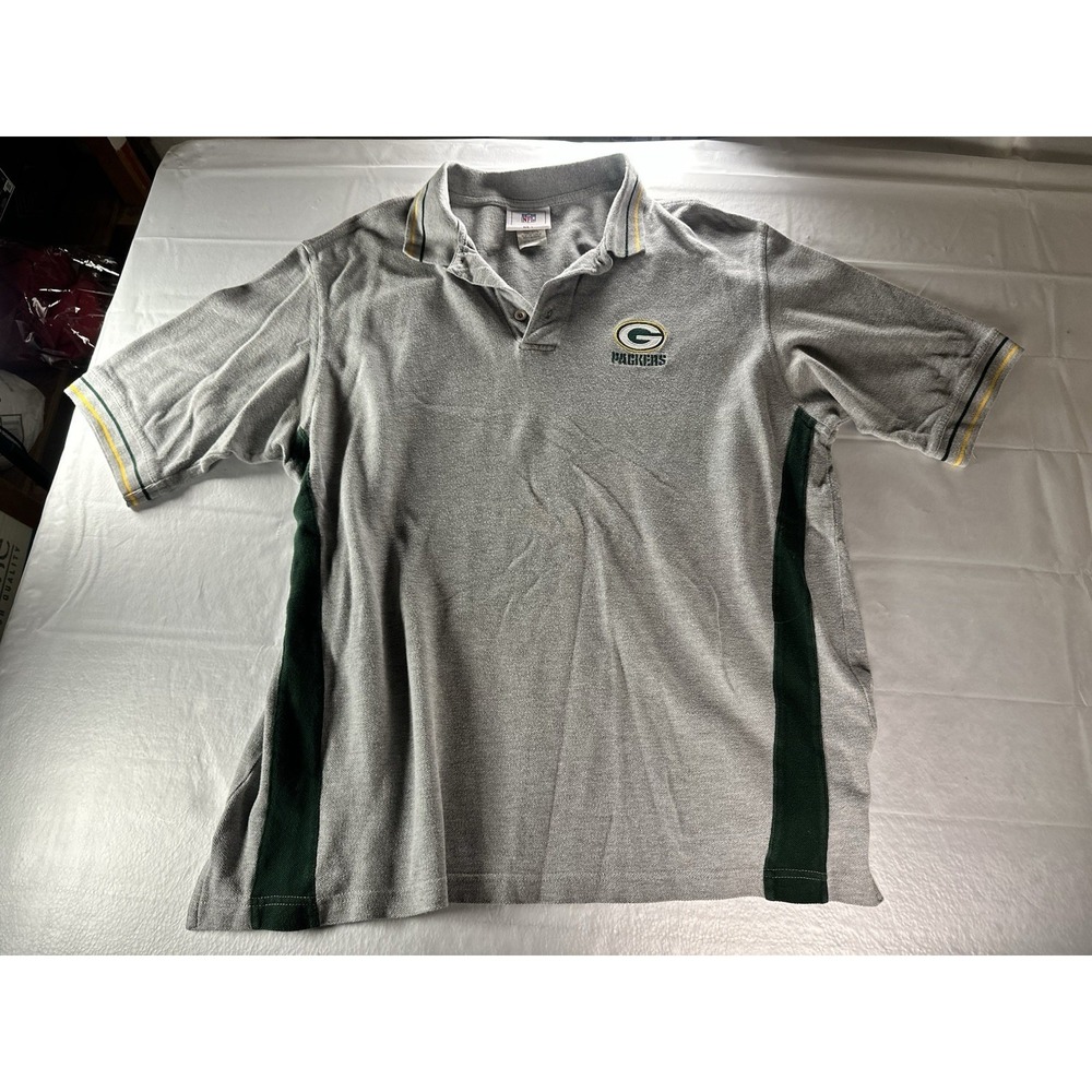 VTG NFL Team Apparel Mens Green Bay Packers Polo Shirt Large‎ Gray Embroidered